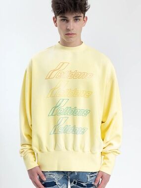 WE11DONE Yellow Iridescent Logo Oversized Sweatshirt Medium